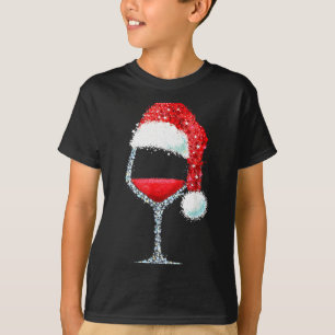 Camiseta Taca de Vinho Tinto Natal Chapéu de Papai Noel Fes