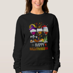 Camiseta Taças de Vinho Feliz Hallothanksmas Bruxas Chapéu