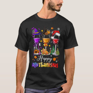 Camiseta Taças de Vinho Feliz Hallothanksmas Bruxas Chapéu