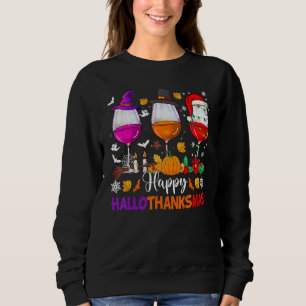 Camiseta Taças de Vinho Feliz Hallothanksmas Chapéu de Brux