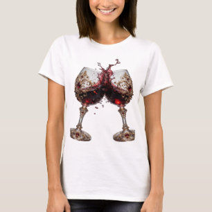 Camiseta Taças de vinho tinto douradas modernas Motivo artí