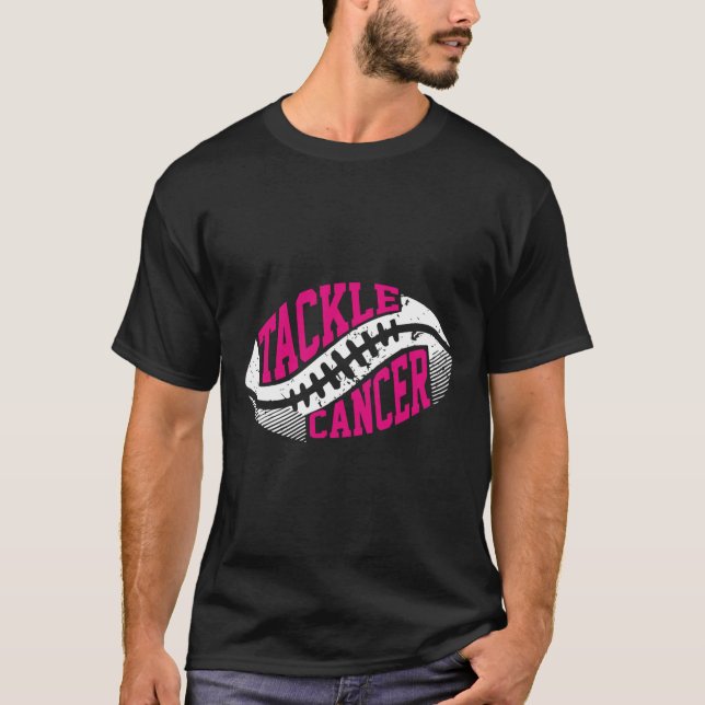 Camiseta Tackear a bola de futebol, Friso rosa, Cancer de f (Frente)