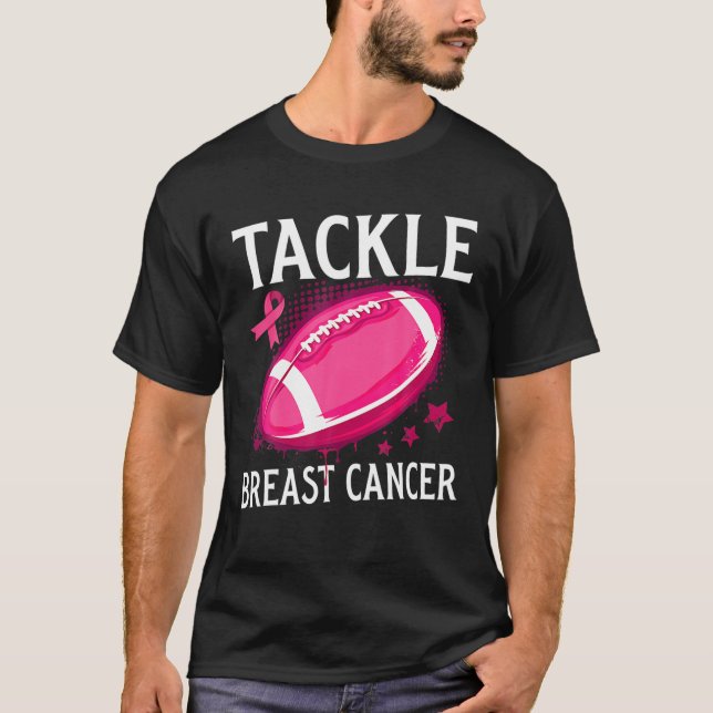 Camiseta Tackear Fita Rosa De Sobrevivente De Futebol Do Ca (Frente)