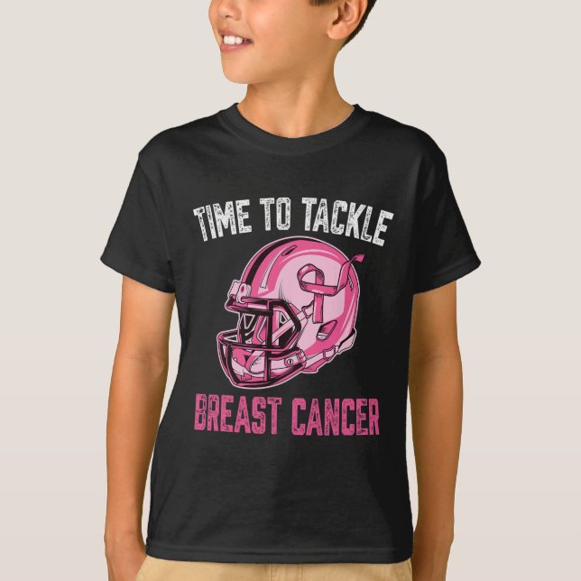 Camiseta Tackear o capacete de futebol do Cancer da mama Fr (Frente)