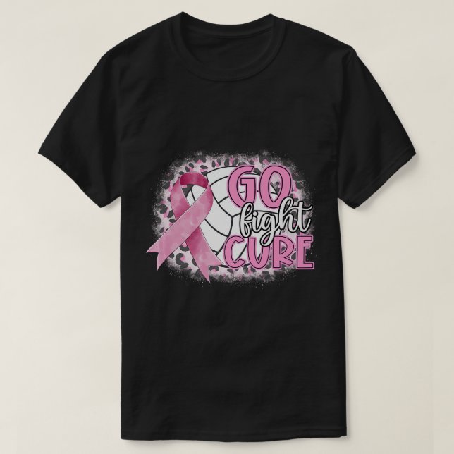 Camiseta Taco de Voleibol Câncer da Mama Fita Rosa Fita Ir  (Frente do Design)
