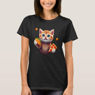 Camiseta Taco Pizza Gatinho Bonito Pizza Sobre Espaço Teto