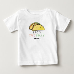 Camiseta Taco Twosday Terça-feira Branco Aniversário de 2 a