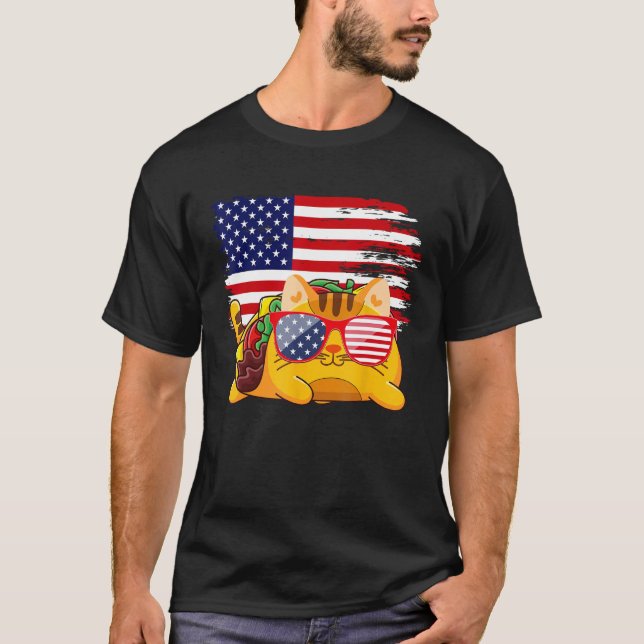 Camiseta Tacocat Sunglasses American Flag  4th Of July USA  (Frente)