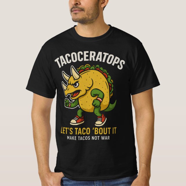 Camiseta Tacoceratops Vamos Falando Sobre Comida de Dinossa (Frente)