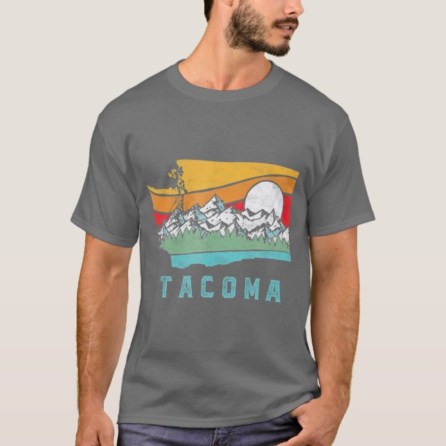 Camiseta Tacoma Washington ao ar livre Montanhas Retro (Frente)