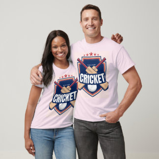 Camiseta Tacos de críquete com bola e texto escrito