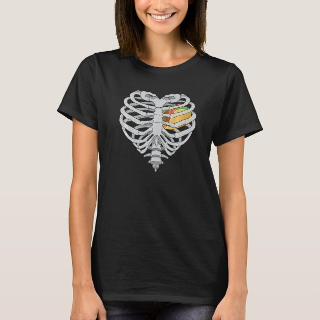 Camiseta Tacos Heart Skeleton RibCage Halloween I Love Taco (Frente)