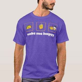 Camiseta Tacos Livros e Café me fazem feliz estilo Kawaii