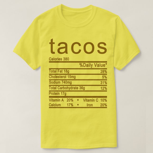 Camiseta tacos Rótulo de Fatos Nutricionais (Frente do Design)
