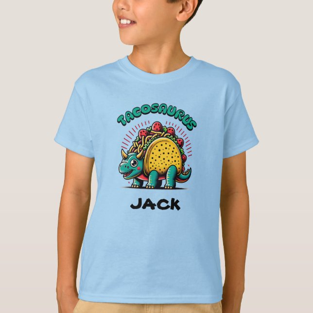 Camiseta Tacosaurus Triceratops Cartoon Com Funny (Frente)