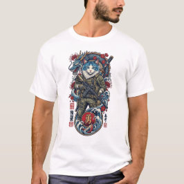 Camiseta Tactical Samurai Cat Warrior with Dragon and Katan