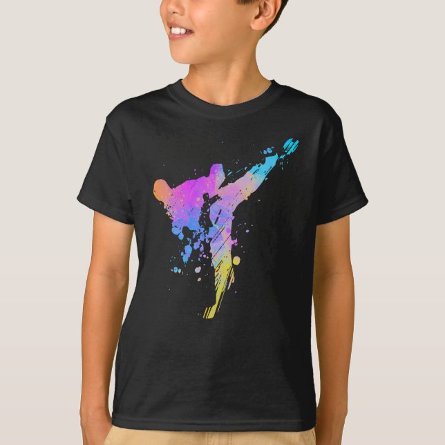 Camiseta Tae Kwon Do Karate Colorful Silhouette para Menina (Frente)