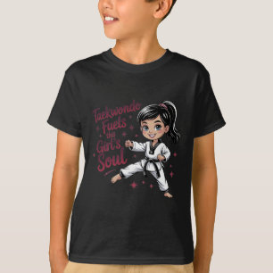 Camiseta Taekwondo Combustia o Cinturão Negro da Menina Neg