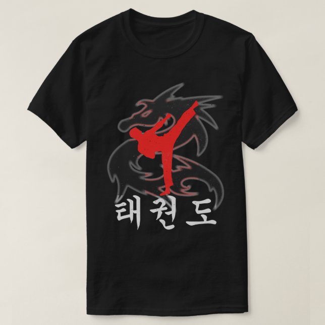 Camiseta Taekwondo High Kick Dragon com símbolos coreanos (Frente do Design)