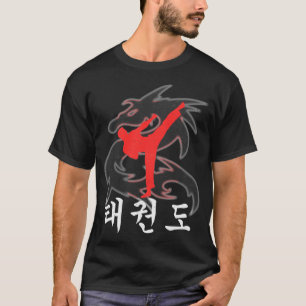 Camiseta Taekwondo High Kick Dragon com símbolos coreanos