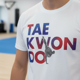 Camiseta Taekwondo Typography Design High Kick Silhouette