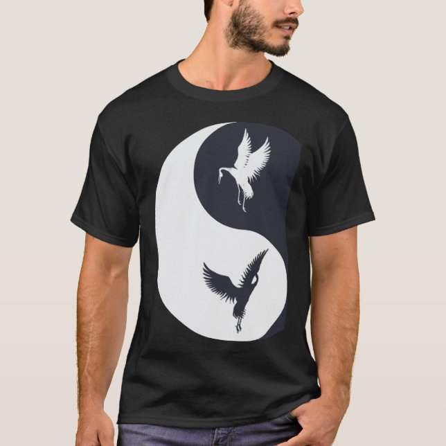 Camiseta Tai Chi White Crane Yin Yang Qi Gong Chinês Branco (Frente)
