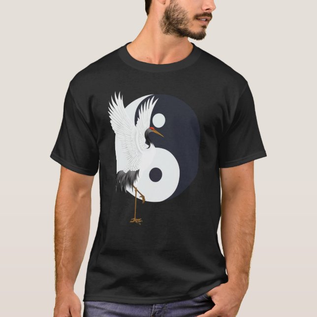 Camiseta Tai Chi White Crane Yin Yang Qi Gong Chinês Branco (Frente)