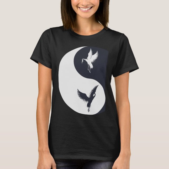 Camiseta Tai Chi White Crane Yin Yang Qi Gong Chinês Branco (Frente)
