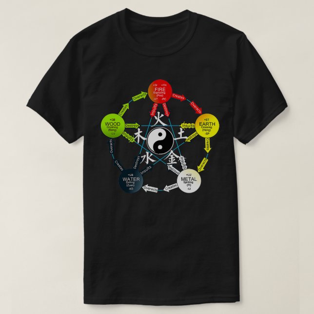 Camiseta Tai Chi Yin Yang Cinco Elementos Chineses (Frente do Design)