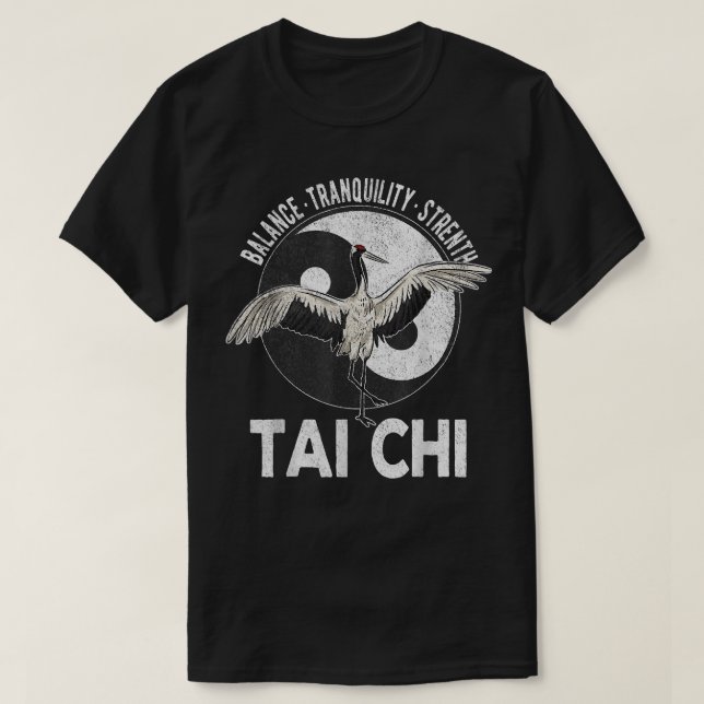 Camiseta Tai Chi Yin Yang Crane Artes Marciais Chinesas Ret (Frente do Design)