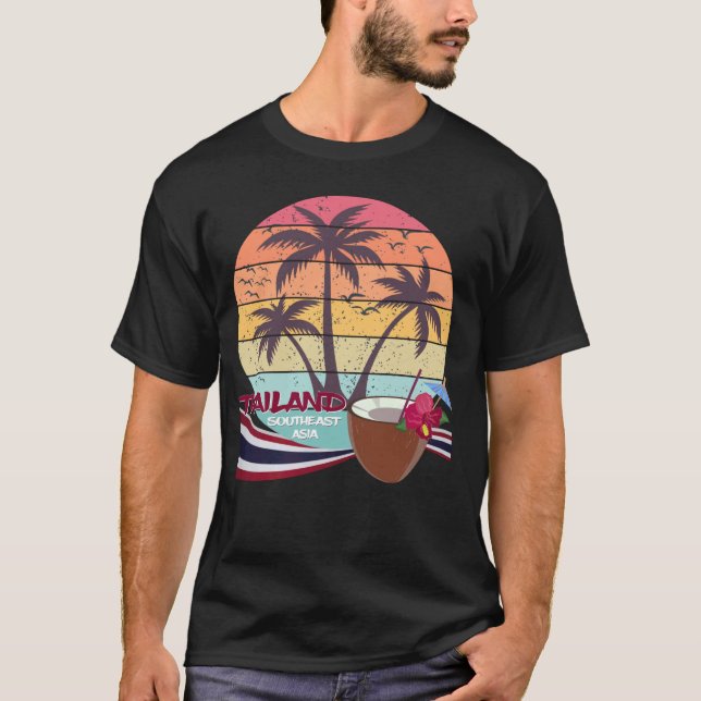 Camiseta Tailândia Beach Palm Flag Vacing Koh Samui Bangko (Frente)