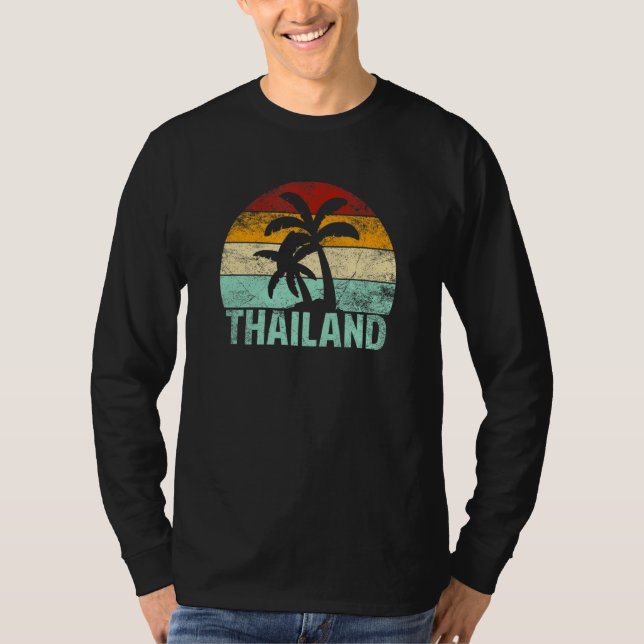 Camiseta Tailândia Retro Palm Tree Vintage Sunset Souvenir  (Frente)