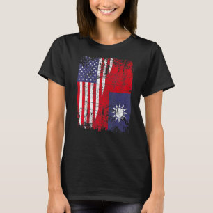 Camiseta Taiwan Roots Half American Flag Usa Flag