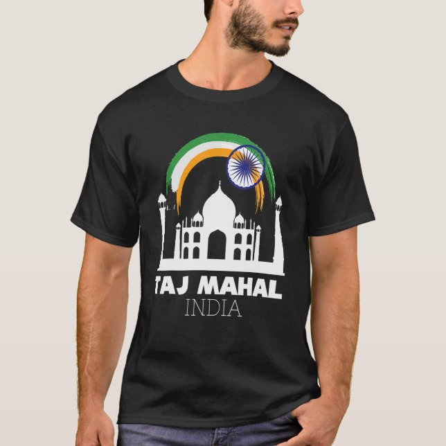 Camiseta Taj Mahal Da Ásia Com Templo De Bandeira Da Índia  (Frente)