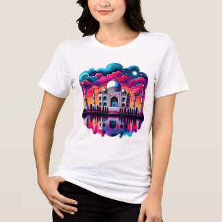 Camiseta Taj Mahal sob um belo céu arco-íris colorido
