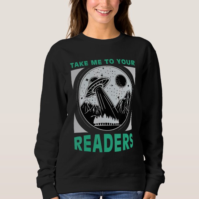 Camiseta Take Me to Your Readers Alien Reading Book Nerd Sp (Frente)