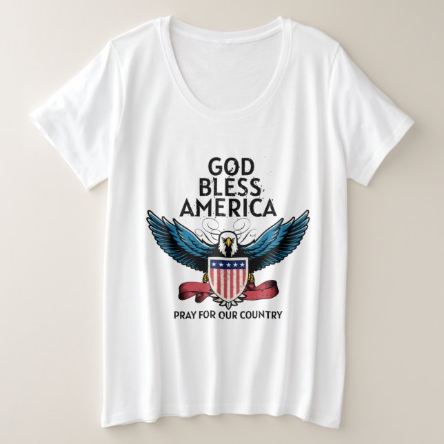 Camiseta Tamanho do Deus abençoe America Plus (Frente do Design)