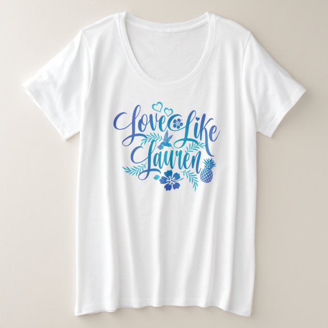 Camiseta Tamanho Mais Amor Branco Como Lauren Hibiscus Flow (Frente do Design)