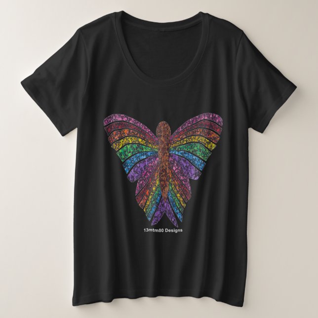 Camiseta Tamanho Plus - Borboleta Arco-íris (vívid (Frente do Design)