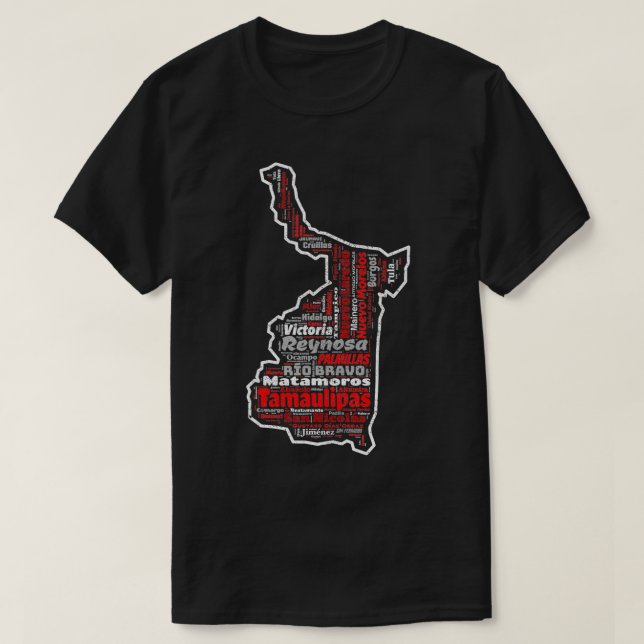 Camiseta Tamaulipas México Mapa dos Municípios México (Frente do Design)