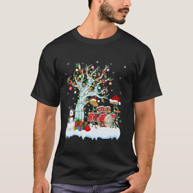 Camiseta Tambor Xmas Elemento Lighting Tambor de Natal Lon (Frente)