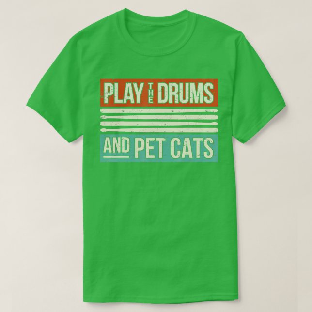 Camiseta Tambores De Drummer Retro Persão I Gatinho Ca (Frente do Design)