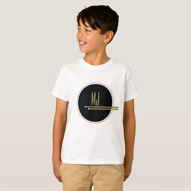 Camiseta Tambores de música Simples, Preto e Branco Monogra (Frente Completa)