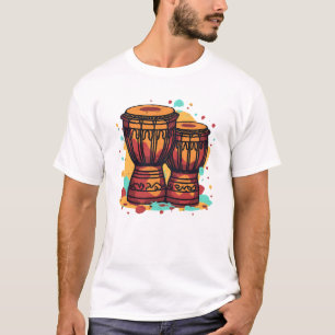 Camiseta Tambores Djembe Gêmeos Coloridos