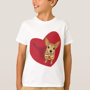 Camiseta Tan Chihuahua com um arco de gravata em um coração