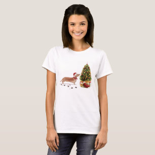 Camiseta Tan Dachshund Engraçado Cachorro de Natal com Árvo