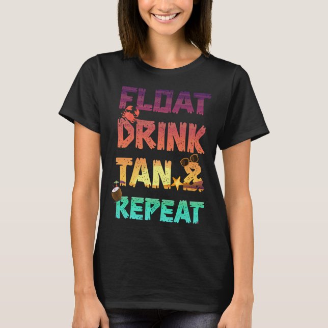 Camiseta Tan de bebida flutuante e repetir férias de verão  (Frente)