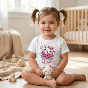 Camiseta Tão Doce Gatinho Kawaii Comendo Melancia Bebê