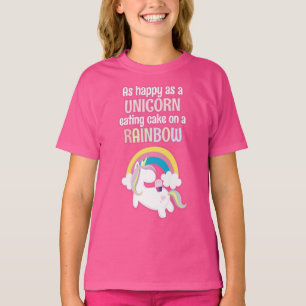 Camiseta Tão Feliz Como Um Unicórnio Comendo Bolo Num Arco-