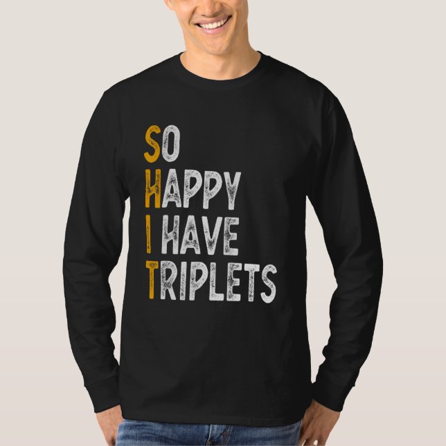 Camiseta Tão Feliz Que Eu Tenho Triplas Mãe Triplet Mo (Frente)